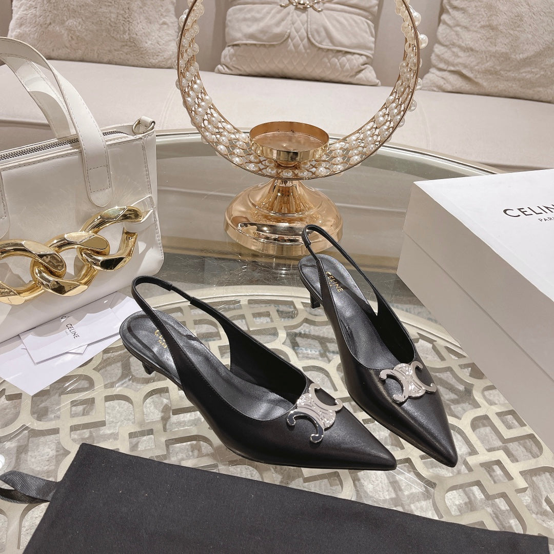 HIGH SLINGBACK 5 CM IN BLACK CALFSKIN