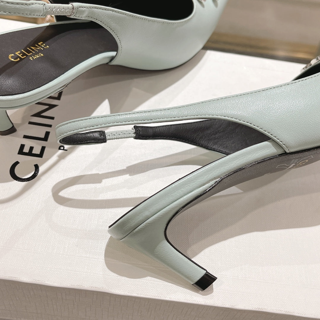 HIGH SLINGBACK 5 CM IN POWDER BLUE CALFSKIN