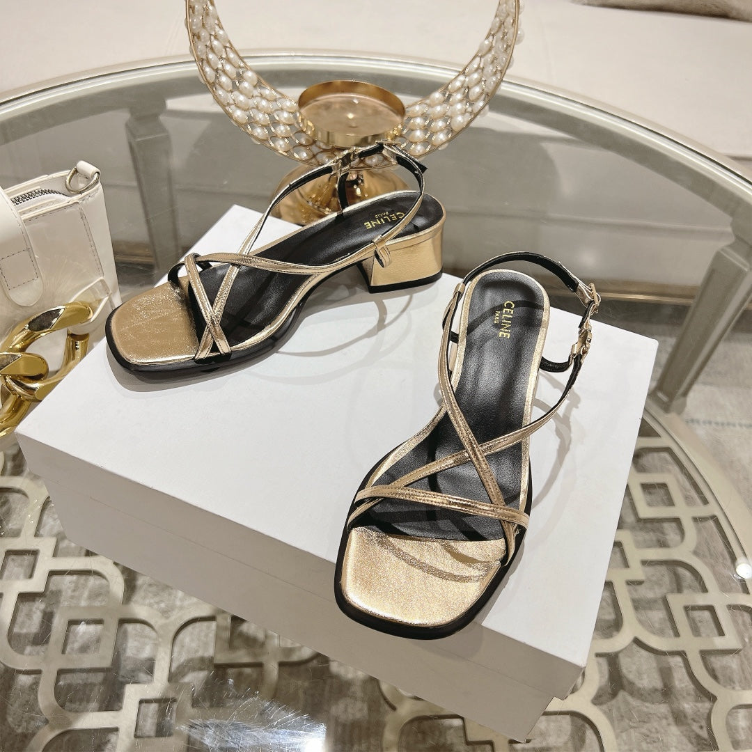 HIGH SANDAL 45MM IN GOLD LAMBSKIN