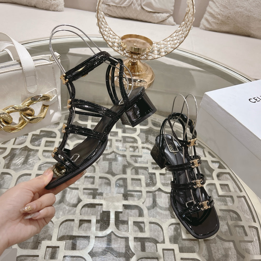 HIGH 45MM BLOCK HEEL SANDAL IN BLACK LAMBSKIN