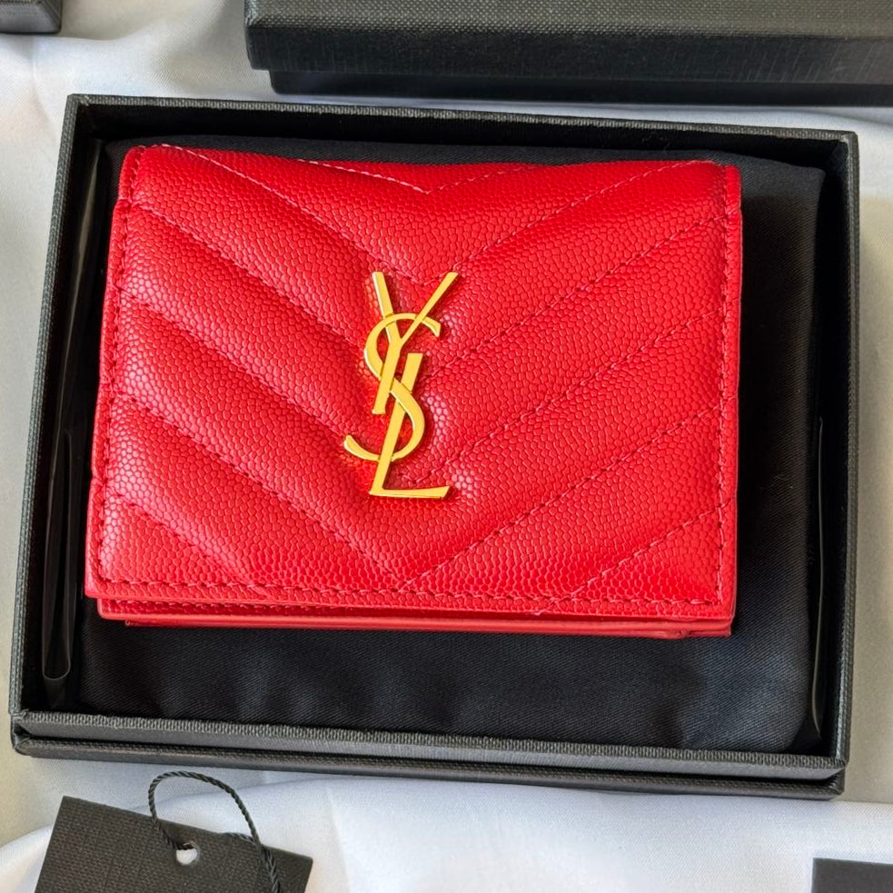 YSL Wallet Red Gold Cowhide 240592