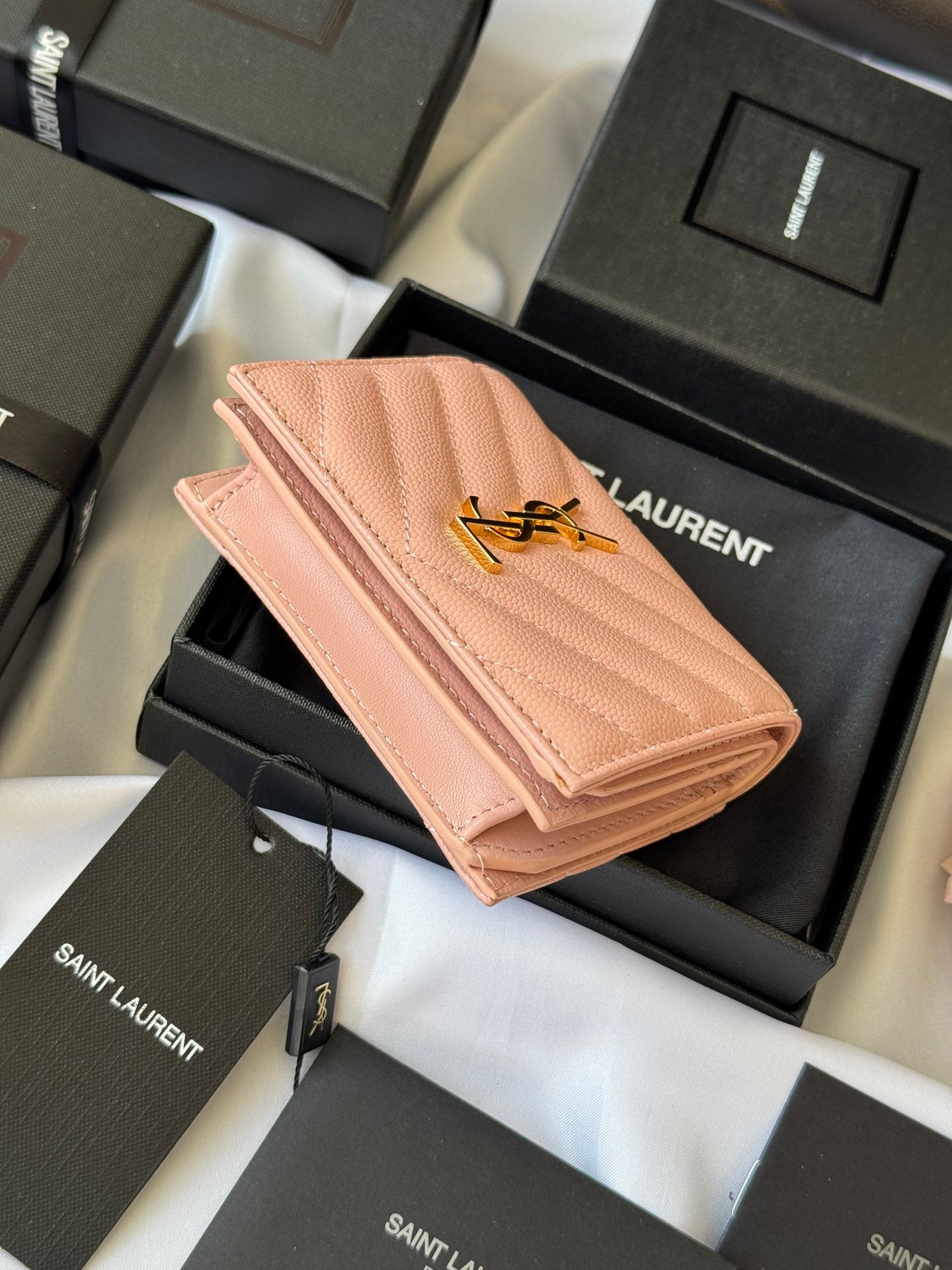 YSL Wallet Pink Gold Cowhide 240584