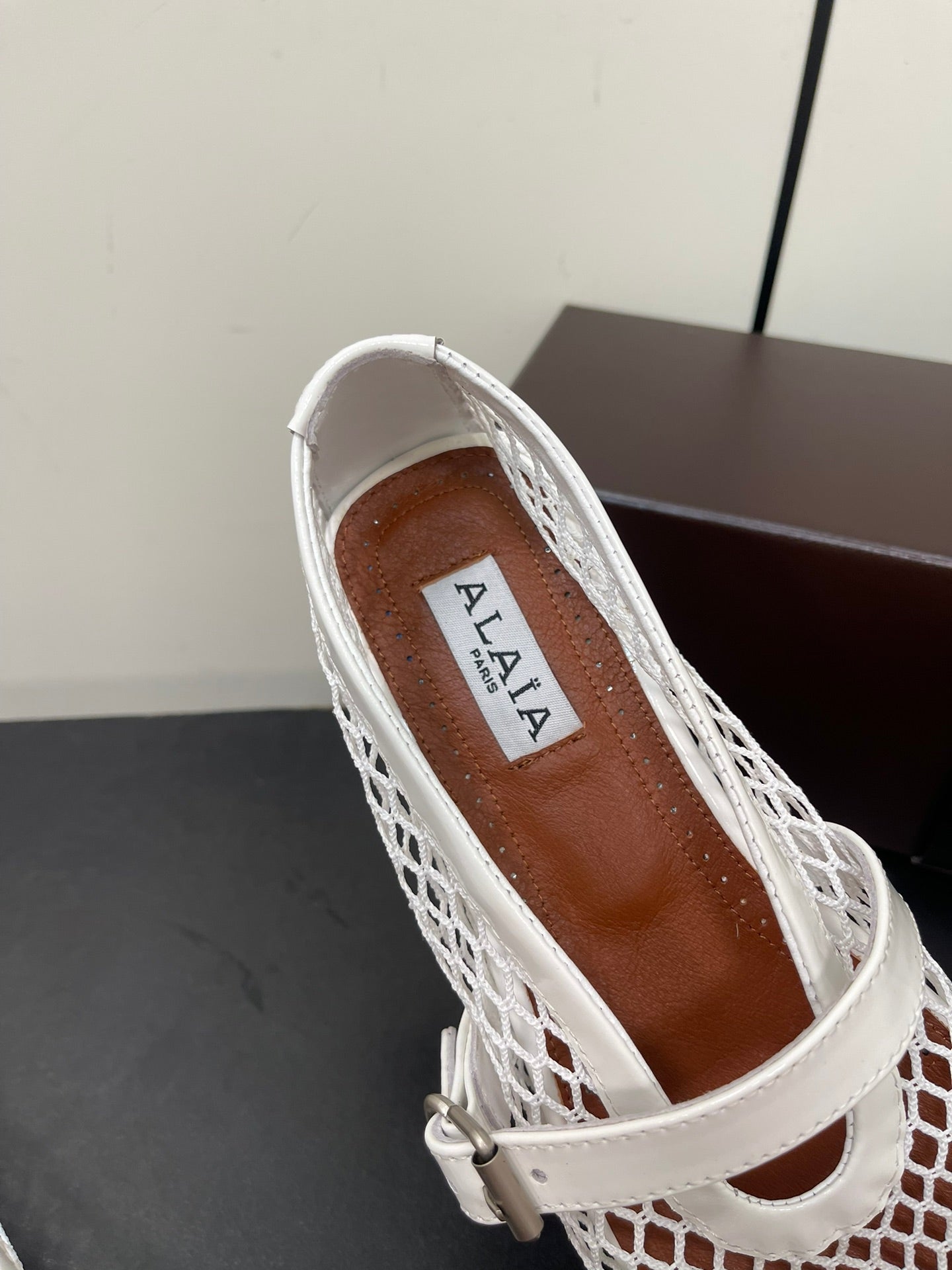 ALAIA BALLET FLATS IN WHITE MESH FISHNET