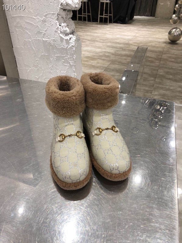 GG Horsebit Snow Cream Brown  Woolen Fabric Fleece 576255
