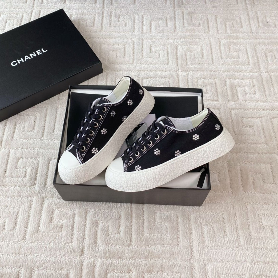 CC Low Sneaker 35mm Black Textile Fabric And Lambskin