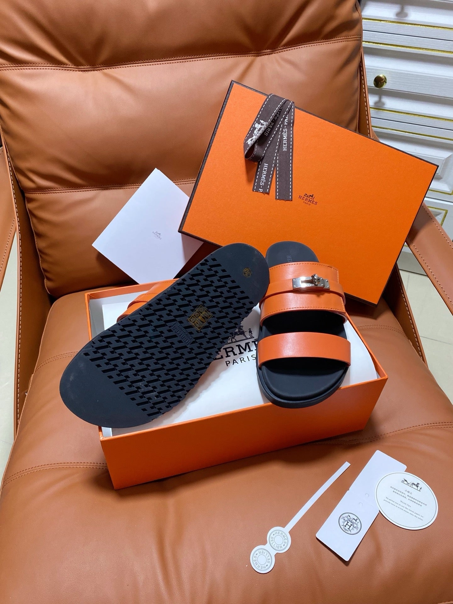 HM 2026 Velcro Sandals Orange Cowhide 663784