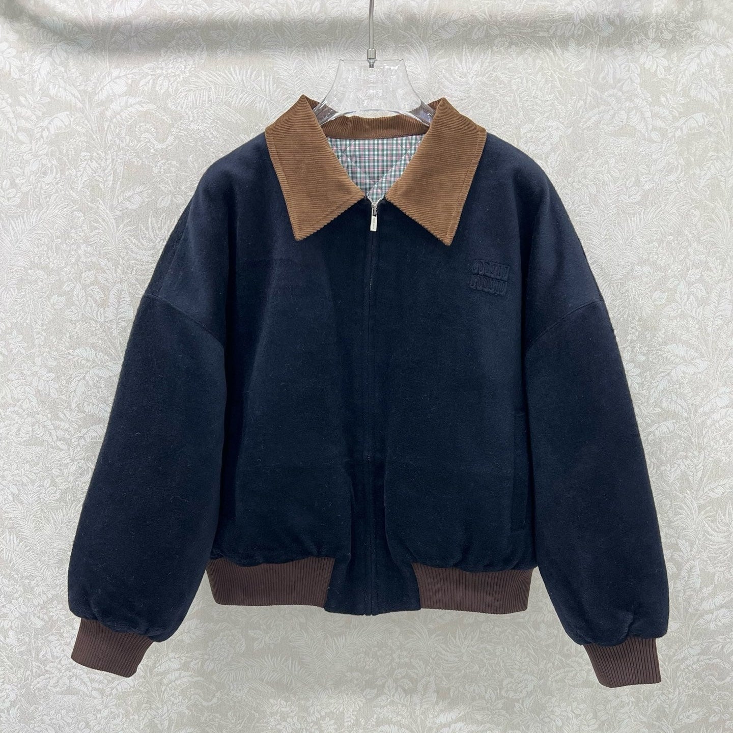 Miu Miu 25 Jacket Navy Blue Mix Brown Wool 302815