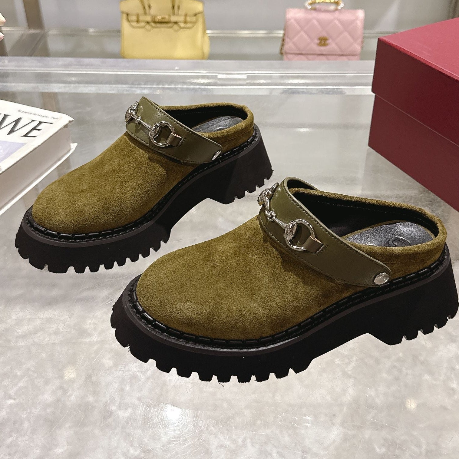 GG 2025 Horsebit Dark Green mix Black Suede Sheepskin 416544