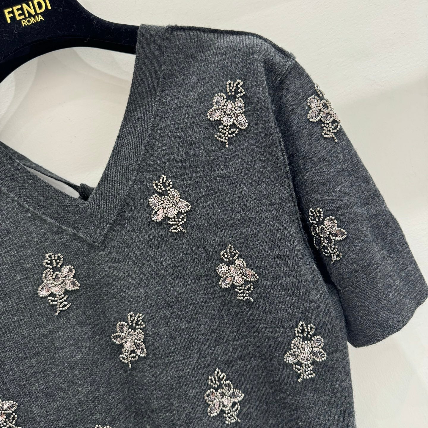 Fendi Wool Cropped sweater with crystal embroidery 229410