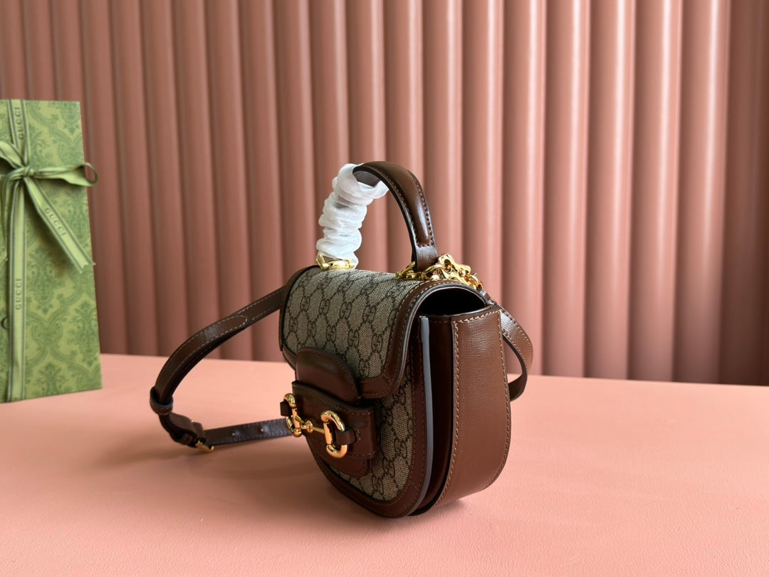 Gucci Horsebit Bag Ebony Mix Brown Leather 239810