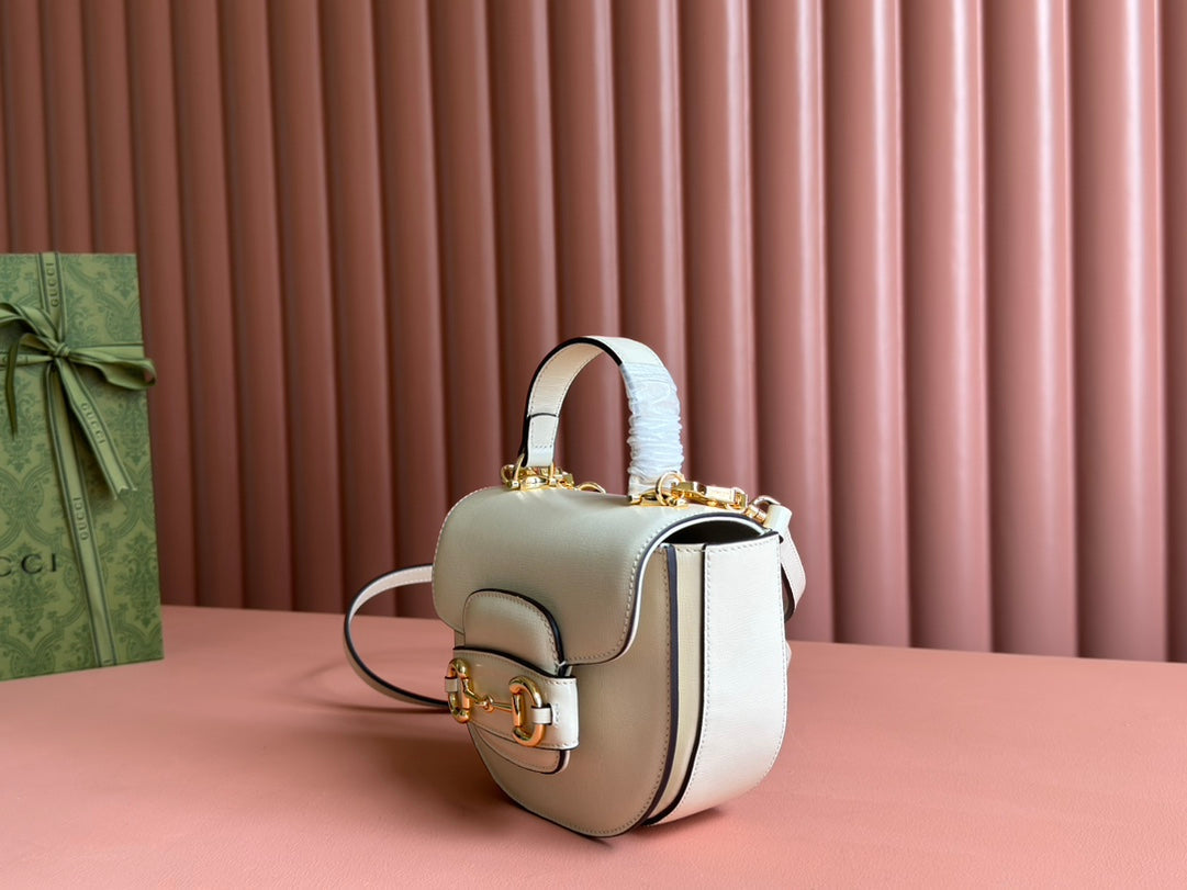 Gucci Horsebit Bag White Leather 239812