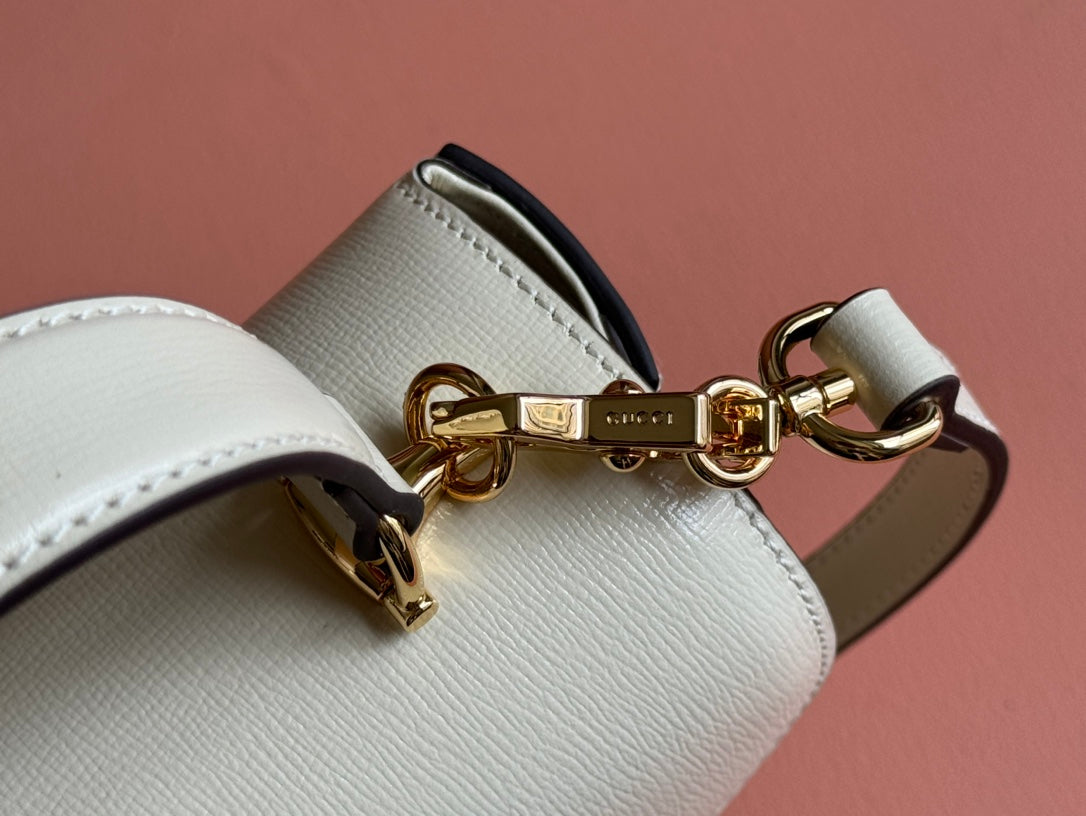 Gucci Horsebit Bag White Leather 239812