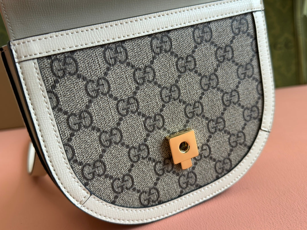 Gucci Horsebit Bag Ebony Mix White Leather 239813