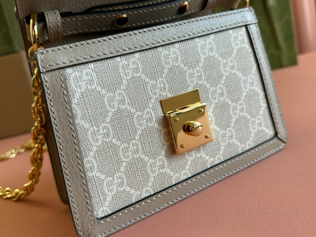 Gucci Ophidia 17.5cm Bag Beige White Canvas Leather 248488