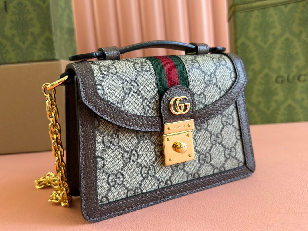 Gucci Ophidia 17.5cm Bag Ebony Brown Canvas Leather 248489