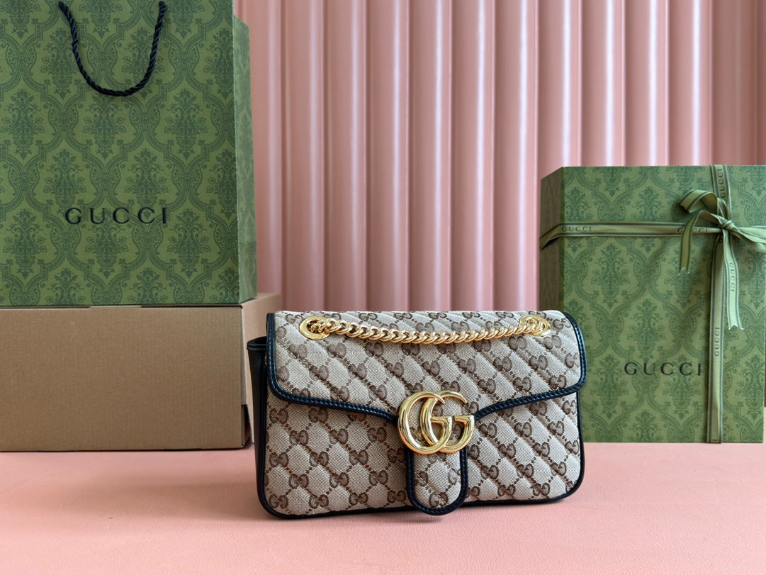 Gucci Marmont Bag 26 Beige mix Brown Canvas 240072
