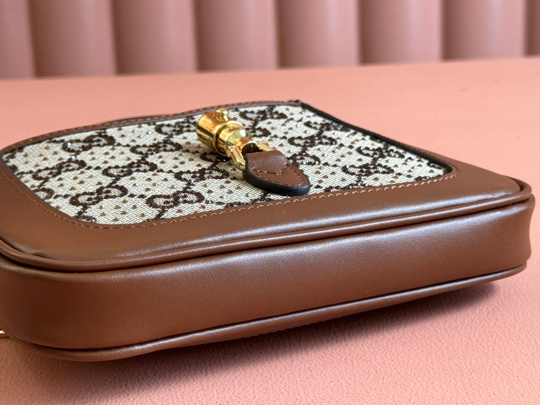 Gucci Jacket Bag Brown mix Ebony Rhinestones Leather Canvas 248592