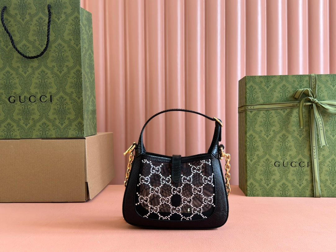 Gucci Jacket Bag Black White Lizard Rhinestones 248589