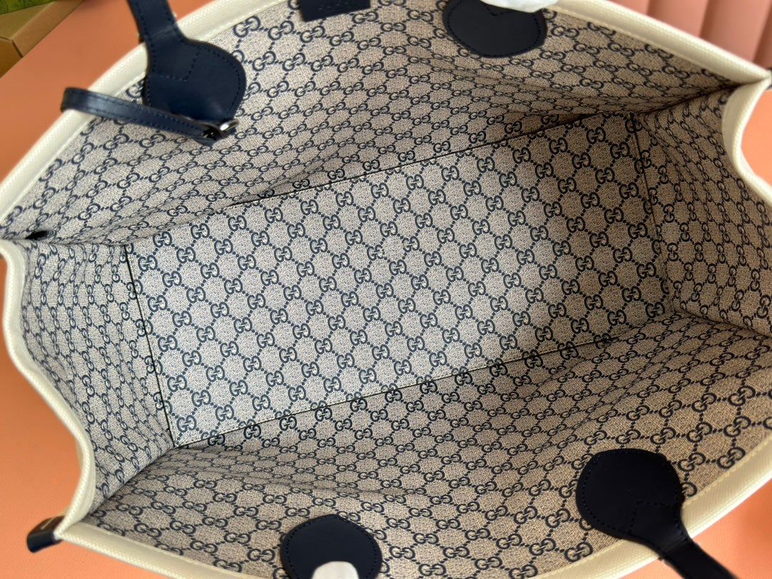 Gucci Medium Tote Bag Blue White Leather Canvas 248186
