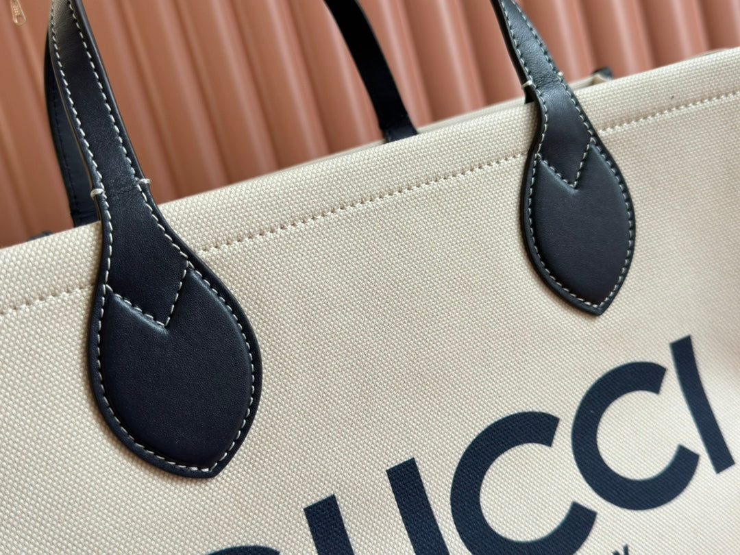 Gucci Medium Tote Bag Blue White Leather Canvas 248186