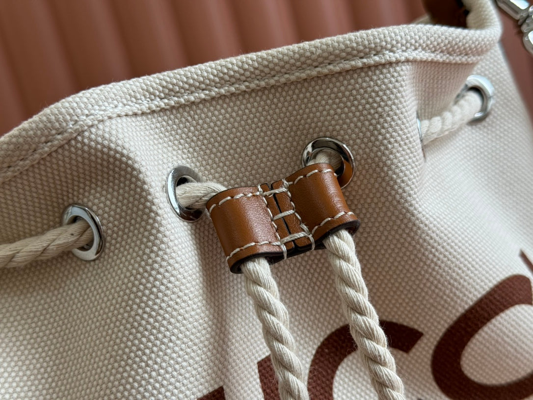 Gucci Bucket Bag Brown White Leather Canvas