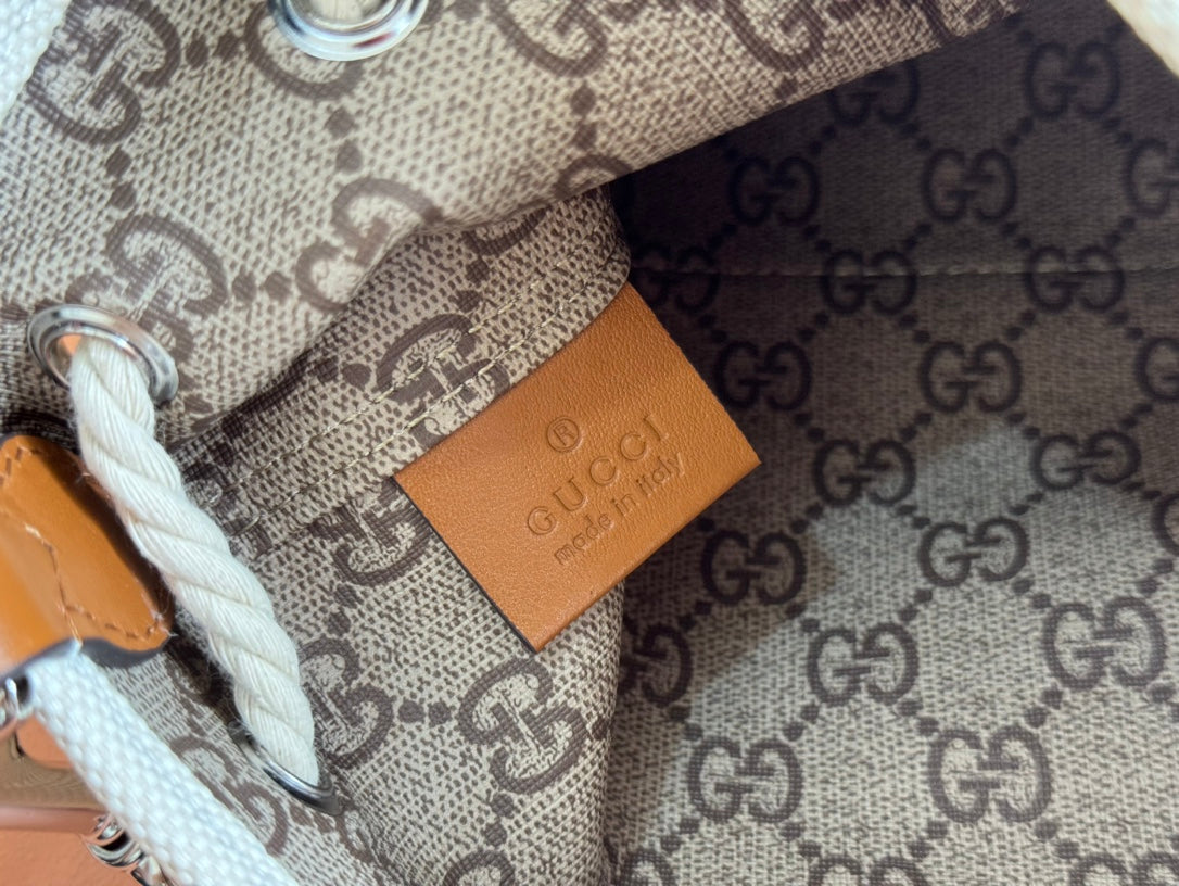 Gucci Bucket Bag Brown White Leather Canvas