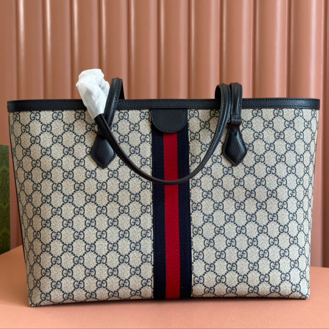 Gucci Ophidia 38cm Bag Ebony Black Leather Canvas 244456