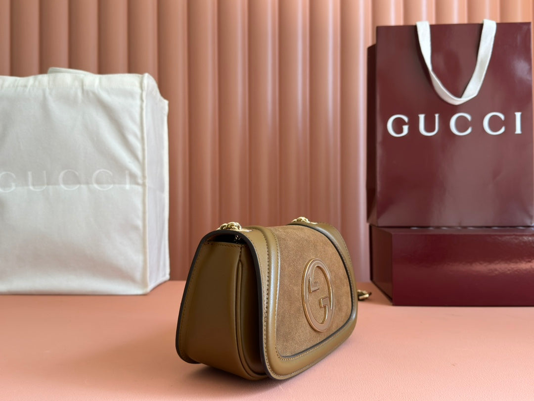 Gucci Blondie Handbag Brown Suede And Calfskin 272174