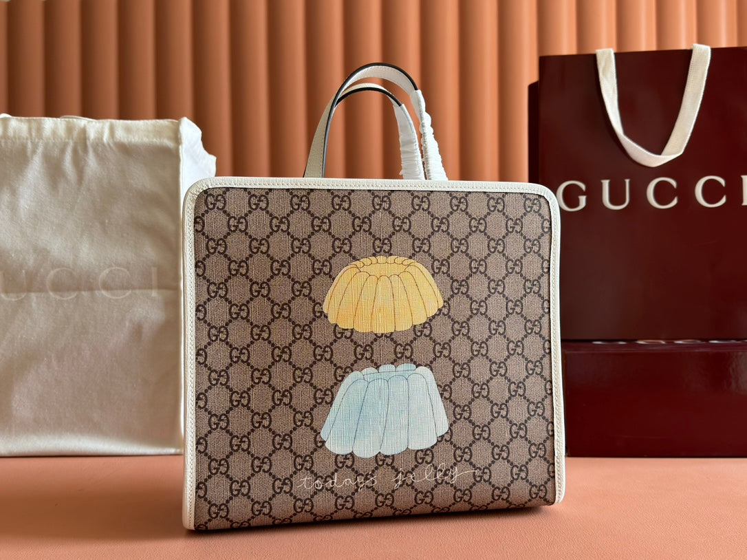 Gucci Cat Print Tote Bag White Beige Canvas 231241