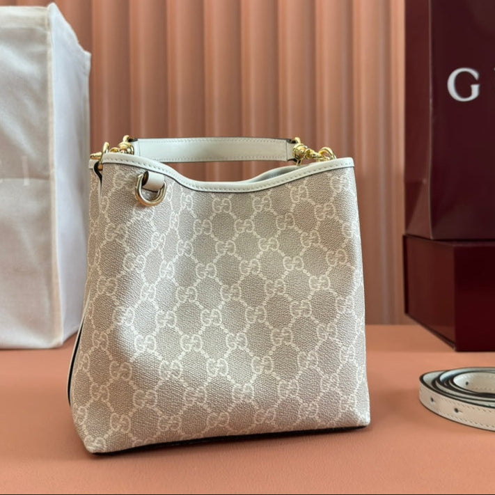 Gucci Ophidia 20.5cm Bag Beige White Canvas 239673