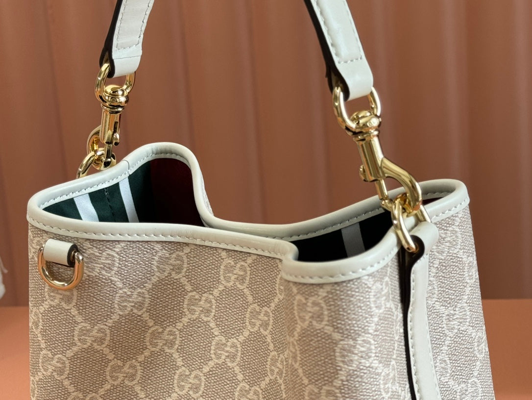 Gucci Ophidia 20.5cm Bag Beige White Canvas 239673