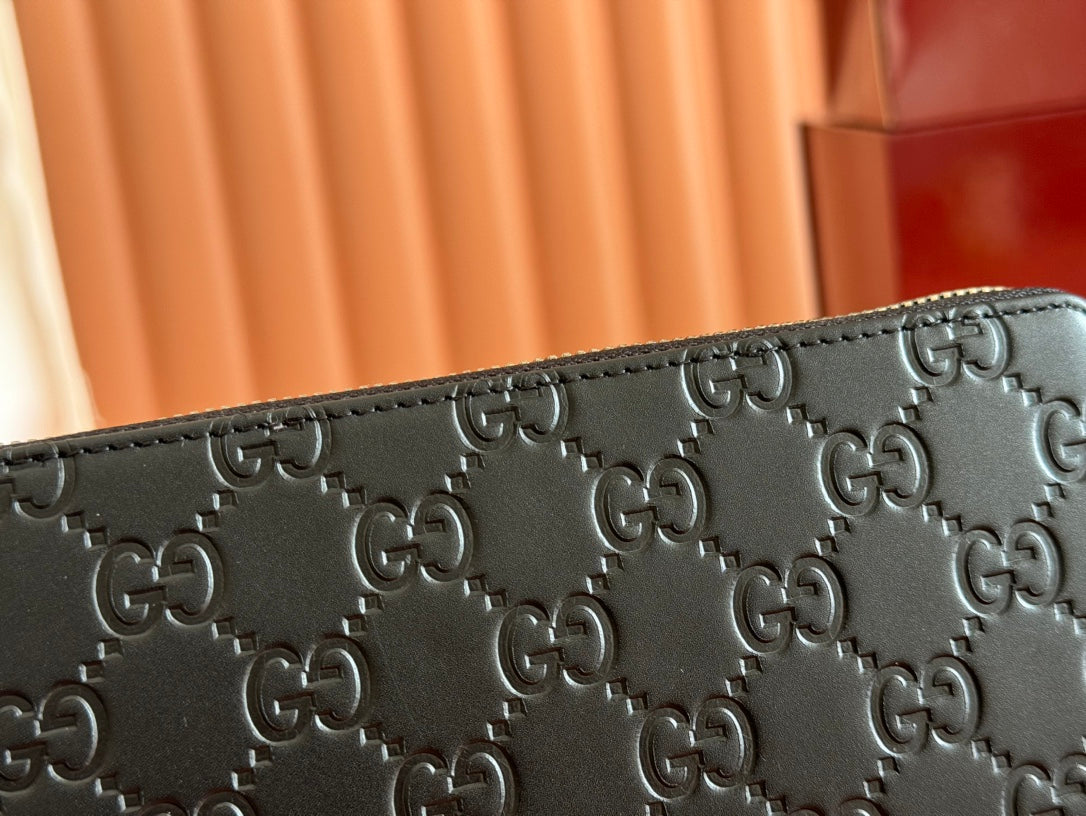 Gucci Zipper Wallet Black Embossed 248406