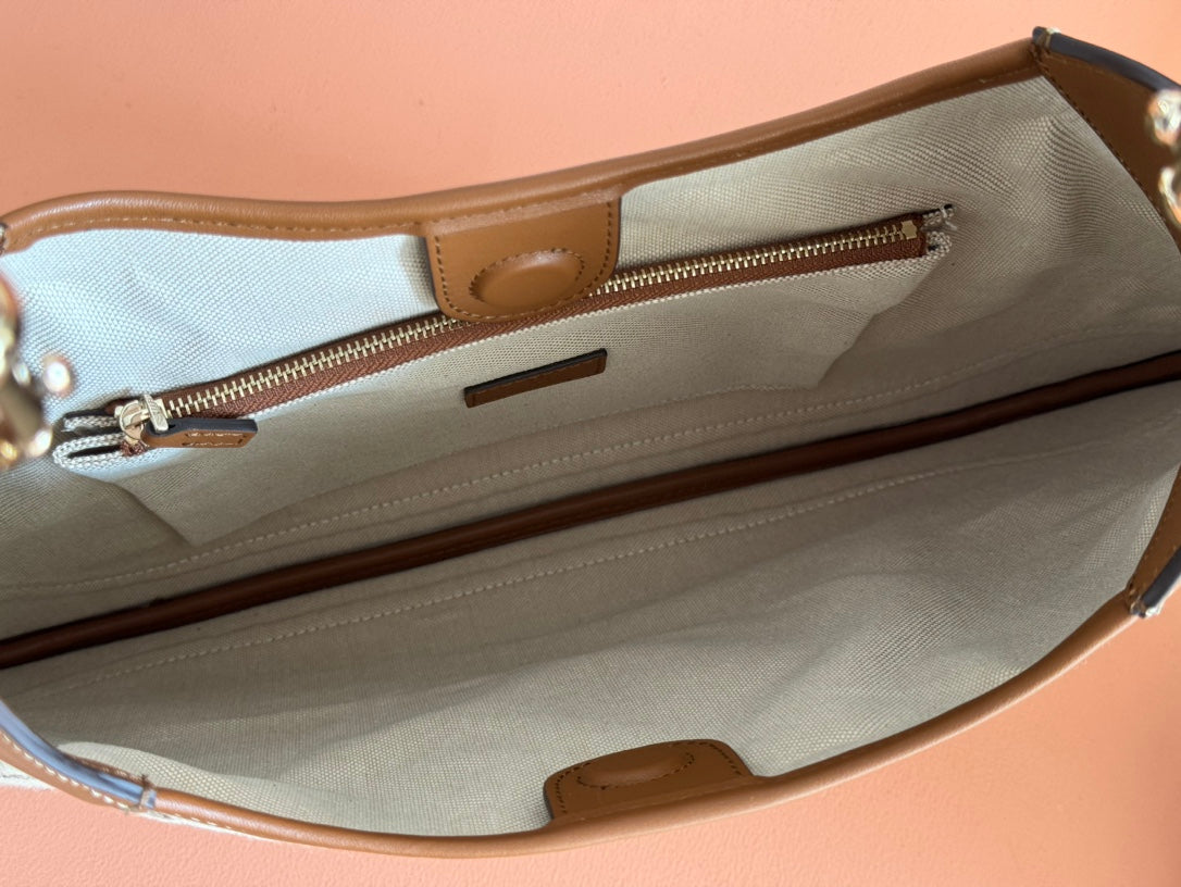 Gucci Body Double Lock Handbag Brown mix Beige Canvas Leather 244513