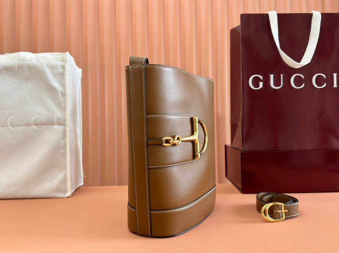 Gucci 73 Mini 27.5cm Bucket Bag Brown Smooth Leather 244436