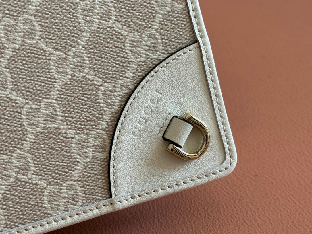 Gucci Emblem Mini Shoulder Bag Beige Canvas Leather 244542