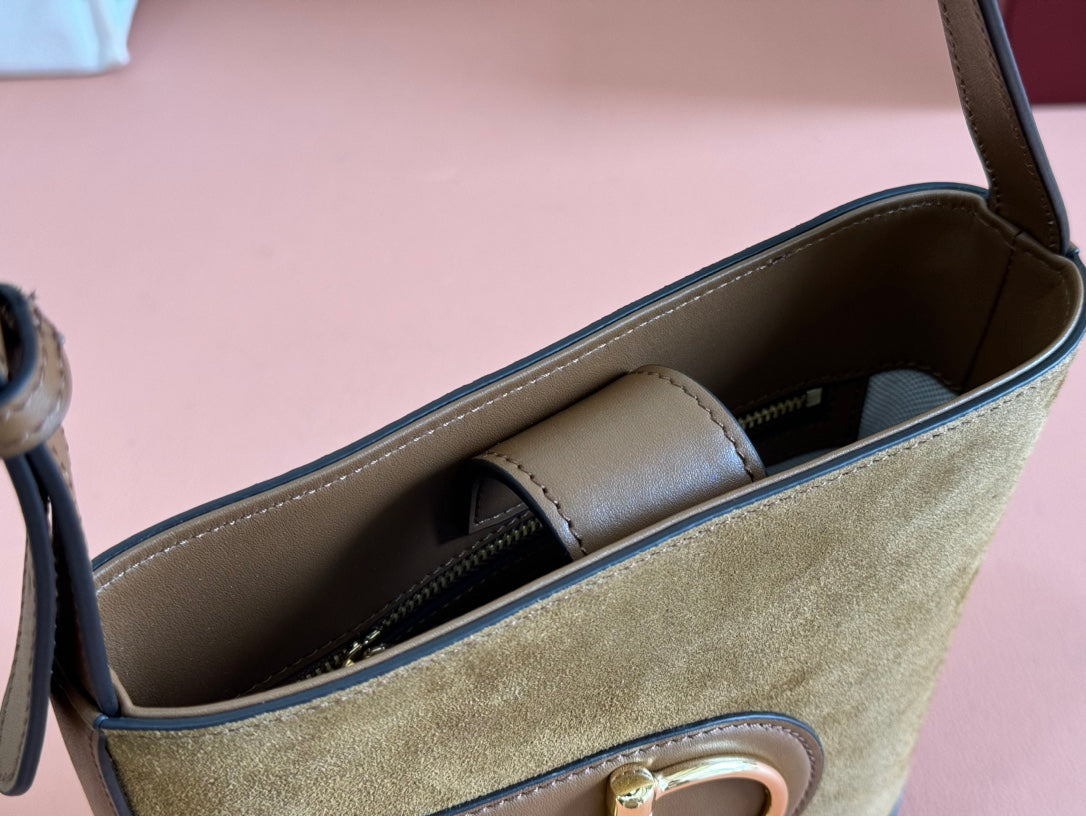 Gucci 73 Mini 20cm Bucket Bag Brown Suede Leather 244448