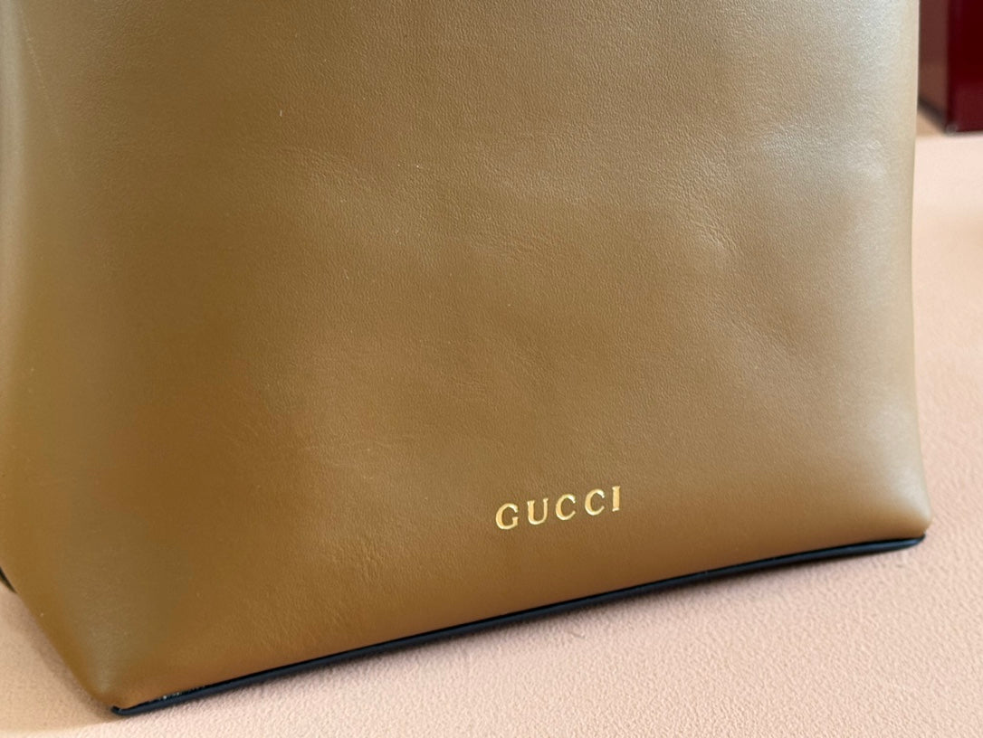 Gucci Emblem Mini Bucket Bag Brown Calfskin 244426