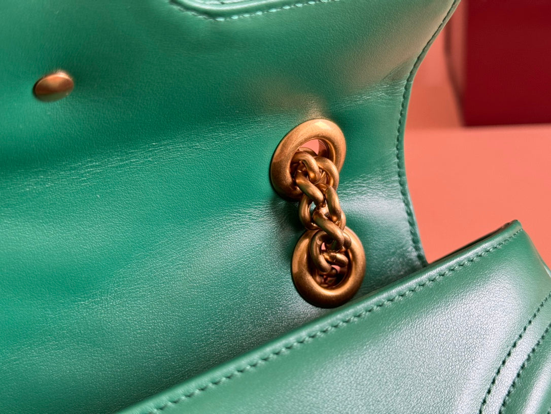 Gucci GG Marmont 22 Bag Green Calfskin Gold Hardware 248371