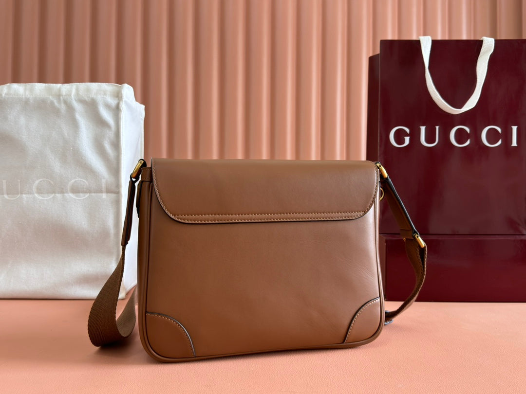 Gucci Emblem Crossbody Bag Brown Calfskin 248360