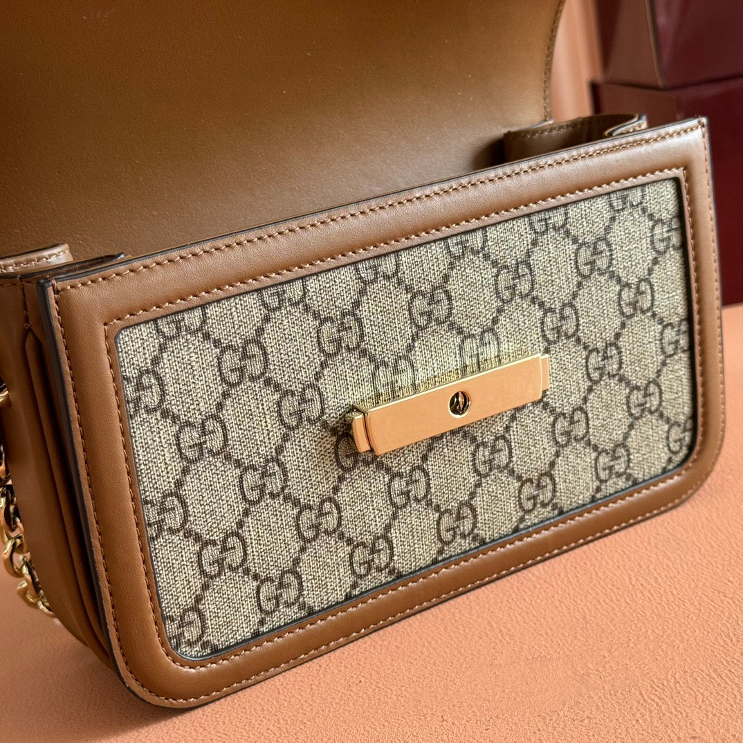 Gucci GO Small Shoulder Bag Brown mix Ebony Leather Canvas 248115