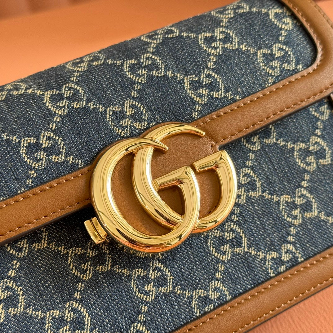 Gucci GO Small Shoulder Bag Brown mix Blue Leather Canvas 248117