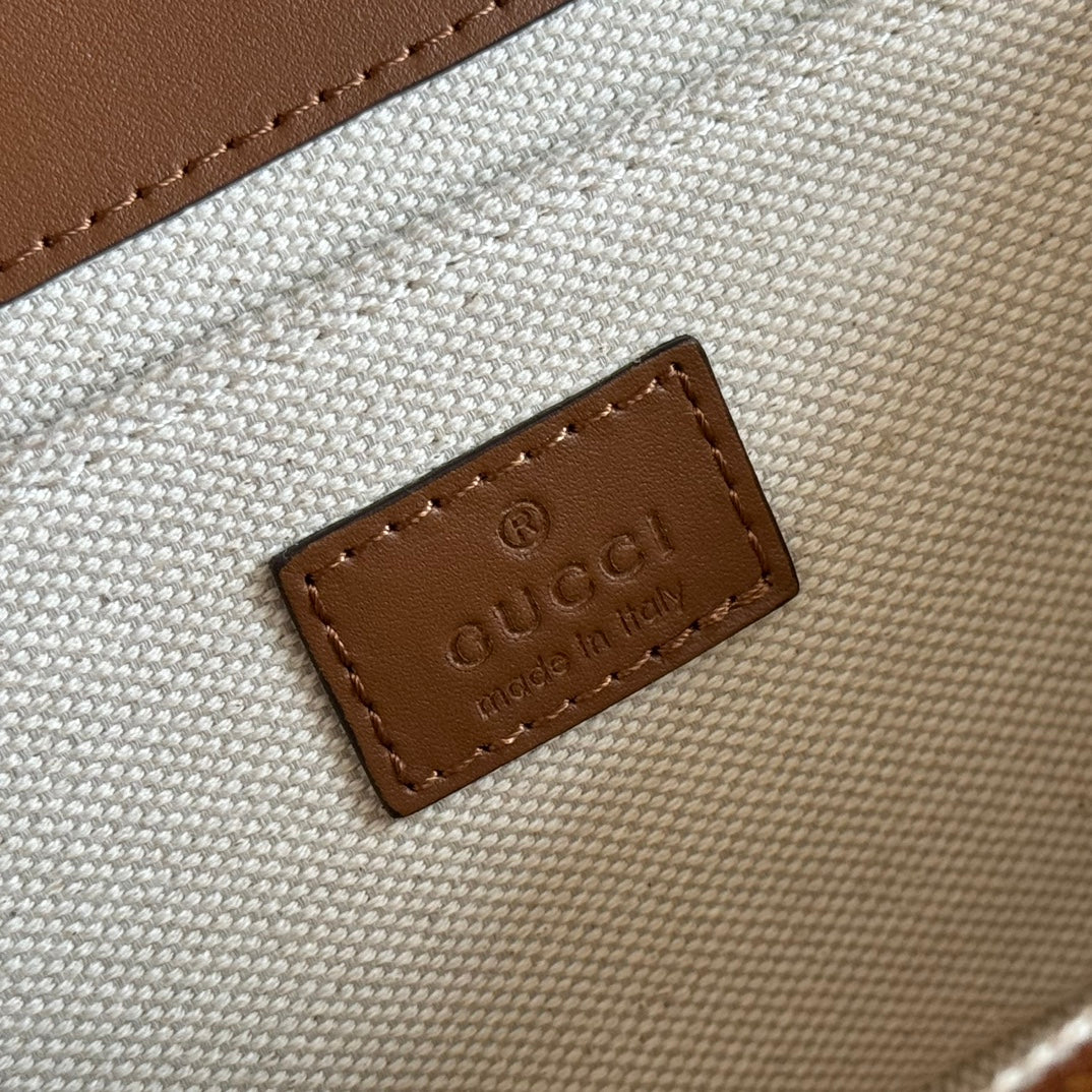 Gucci GO Small Shoulder Bag Brown mix Beige Leather Canvas 248116