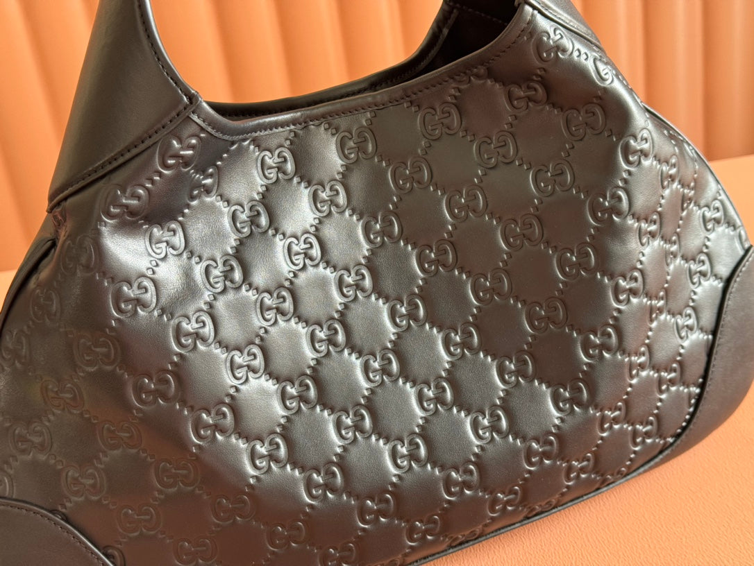 Gucci Body Double Lock Handbag Black Embossed Leather 248137