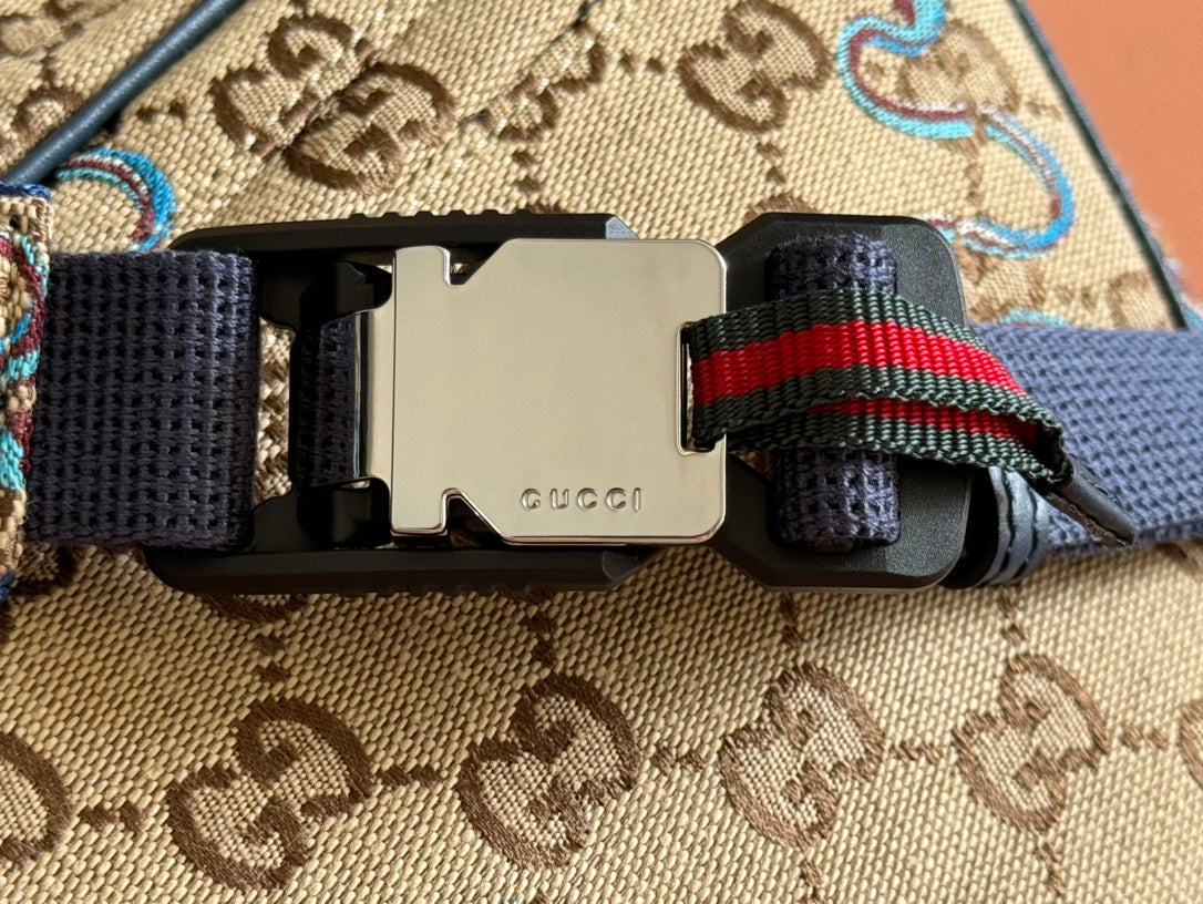 Gucci Snake Print Bag Beige mix Blue Canvas 248145