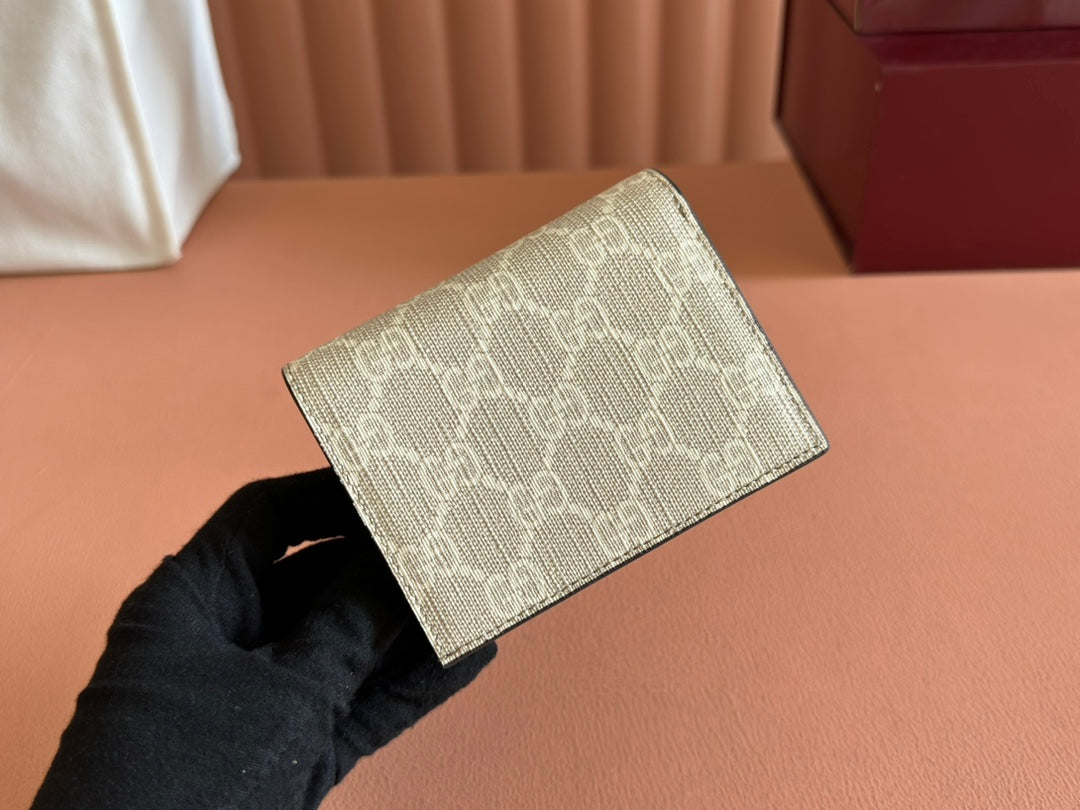 Gucci Marmont Wallet Beige mix Brown Canvas Leather 250959