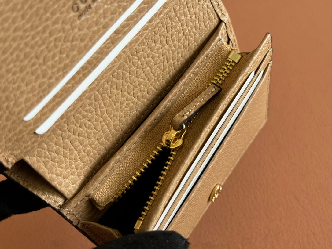 Gucci Marmont Wallet Beige mix Brown Canvas Leather 250959