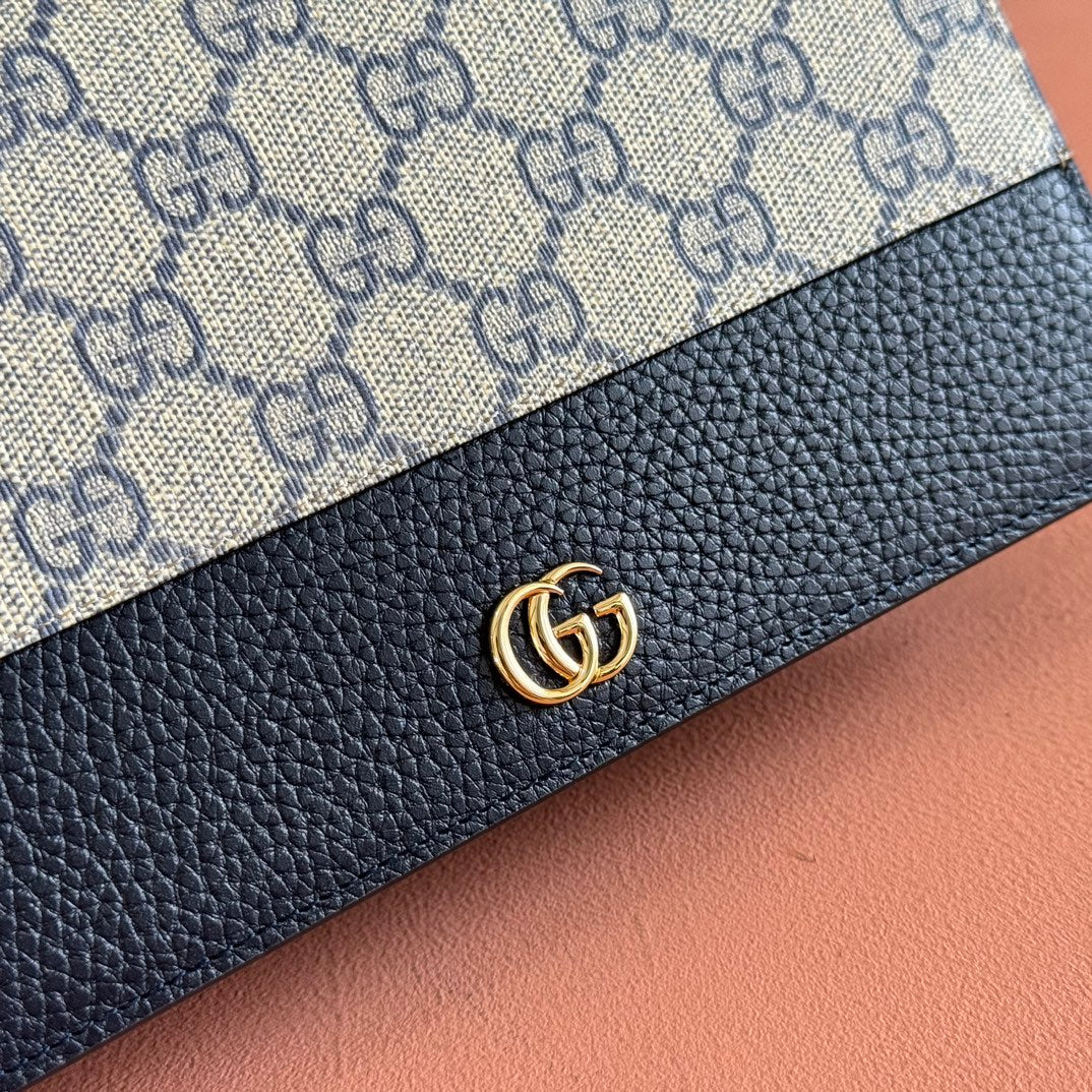 Gucci Marmont Chain Wallet Ebony Blue Black Leather Canvas 255317