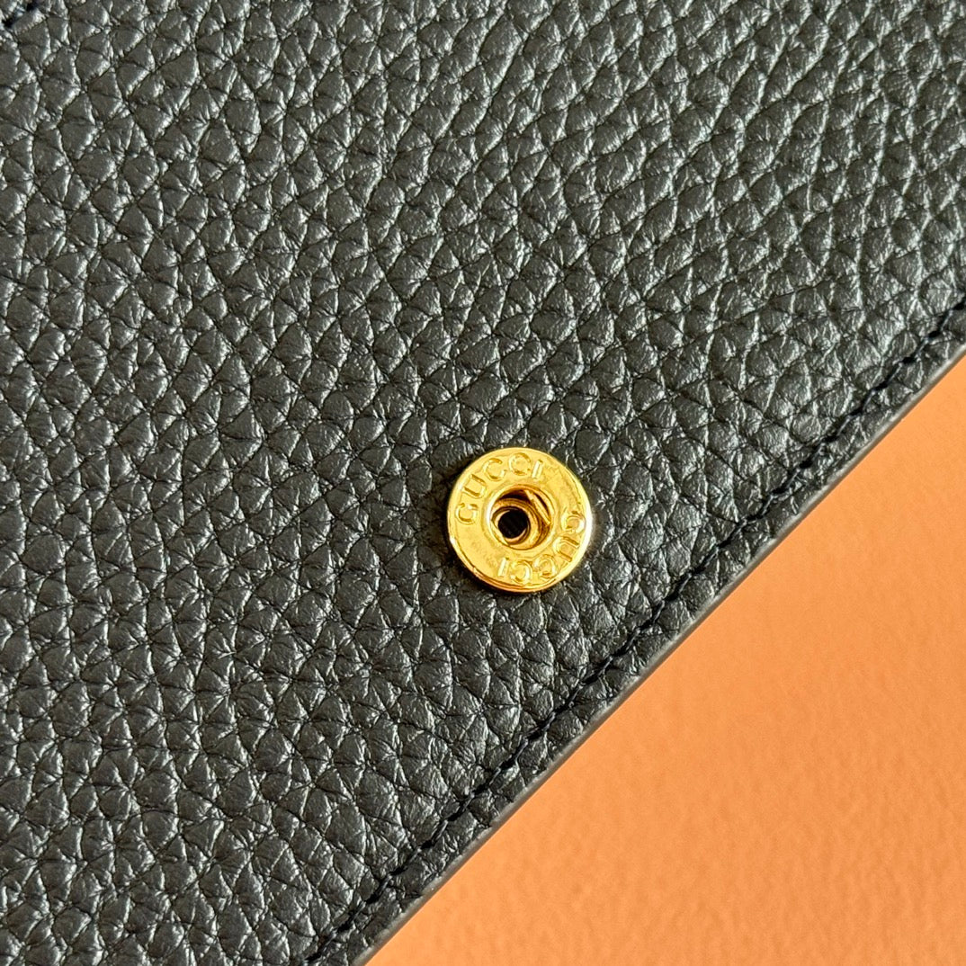 Gucci Marmont Chain Wallet Ebony Blue Black Leather Canvas 255317