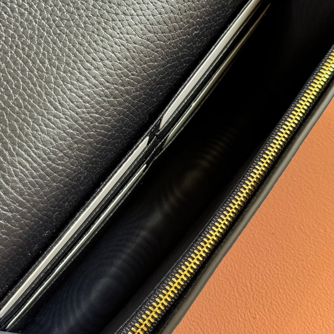 Gucci Marmont Chain Wallet Ebony Blue Black Leather Canvas 255317