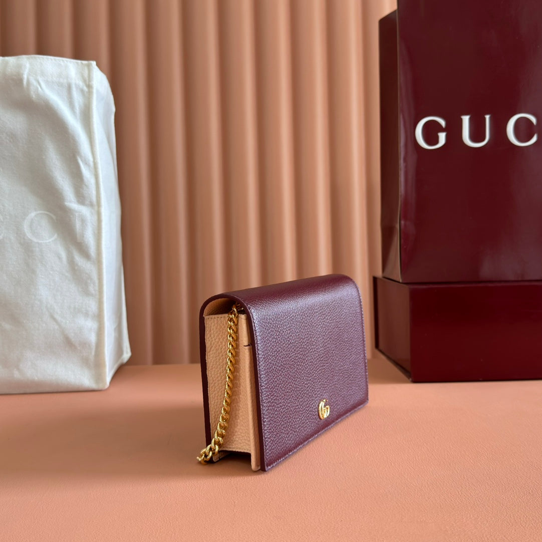 Gucci Marmont Chain Wallet Rosso Ancora Red Leather 255320
